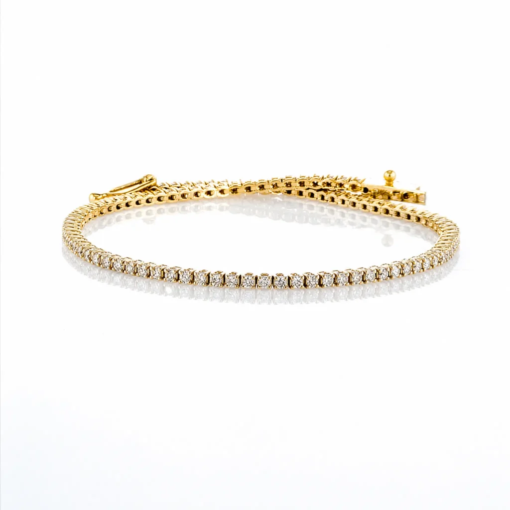 צמיד טניס זהב צהוב עם שיבוץ יהלומים עגולים | ILAIS Jewelry