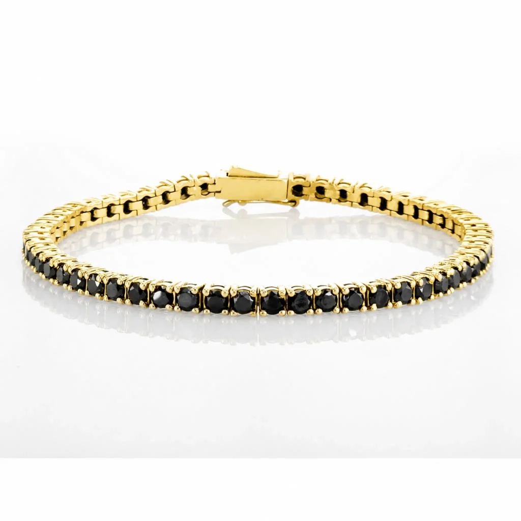 צמיד טניס זהב צהוב עם שיבוץ יהלומים שחורים | ILAIS Jewelry